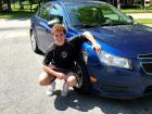 My brother making fun of me for the dent I put in my car!