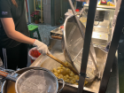 The sweet potato balls are fried in a special pot