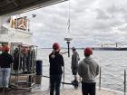 My co-workers collecting a sediment core from the Baltic Sea... note our hard hats, which are essential for working on the deck of an active ship!