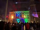 The Rathaus (town hall) of Kiel with a laser show going on!