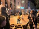 Children in a temporary skate park set up in the city center