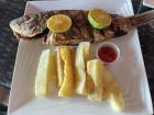 I ate this pargo frita, fried snapper and yuca frita (fried yuca) at a restaurant overlooking the Caribbean
