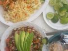 Seafood that I ate at the beach with tostadas (tortillas fried until crunchy; pictured on the bottom right)