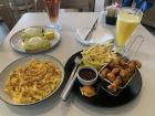 Chicken tenders with fries and Mac and cheese 