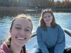 My friend and I rowing a boat in the lake in one of Madrid's biggest parks, Casa de Campo