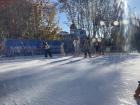 My friends and I ice skating on a public rink in Madrid