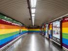The metro stop in Cheuca, which is all painted rainbow!