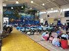 Students had to cover their heads during the Children's Day assembly, as the earthquake's aftershocks were felt throughout Taiwan