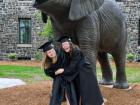 This is a photo of me with my best friend and roommate, Jenn, at our college graduation. Our mascot was an elephant!