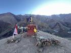 A hilltop lookout marked by prayer flags