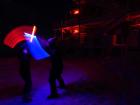 Two winterovers have a bit of fun in the extreme South Pole environment around “May the 4th” (Ilya Bodo, IceCube/NSF)
