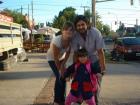 Greta with her parents on her first day of kindergarten!