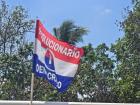 A flag outside for one of the political parties, Revolucionario Democrático (P.R.D.)