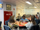 Crew eating meals in our ship's dining area