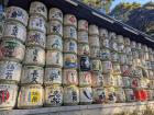 Sake Barrels along the pathway in Meiji Jingu