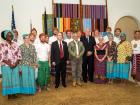 A photo of all 17 Peace Corps volunteers who were sworn-in in my group in March 2023