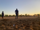 The soccer fields can be very sandy in Botswana