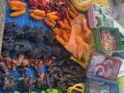 Local stand selling fresh seafood and vegetables