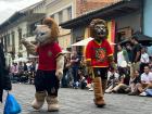 The mascots for Cuenca's fútbol team came out to the wooden car race to support everyone!