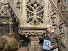 Chris: This is the pulpit where the priest would speak during the mass. Can you find the carved dog?