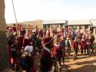 My students gathering for morning assembly, which we have outside every day with the whole school 