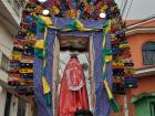 During the parades, a group of men carries the representation of the patron saint. These parades can last hours, so several groups switch at different points of the parade