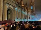 The E.D.M. D.J. used lasers to light up the basilica... look at all the people!