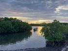 View of a "pirogue" (traditional Senegalese boat) at sunset