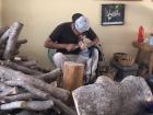 The process of hand carving the wood to form "alebrijes"