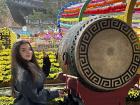 They say if you donate to the temple and hit this drum at the entrance three times, your wishes may come true