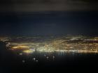 A view of Barcelona at night from the plane