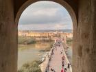 A view of the Roman bridge of Córdoba through a museum window