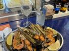 A seafood platter that I tried at a Galician restaurant in Barcelona featuring prawns, clams and mussels