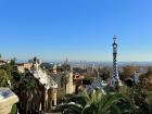 Park Güell's iconic view with little houses designed by Gaudí