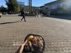 Here, I am eating lunch on one of the sunnier days on campus.