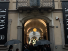 Guests at an event outside Vogue Italia headquarters