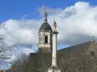 A view of the Église Notre-Dame en Saint-Melaine from inside Parc du Thabor