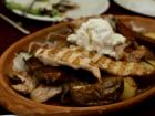 Grilled chicken and beef with potatoes and clotted cream