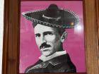 Picture of Nikola Tesla wearing a sombrero at a Mexican restaurant