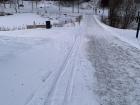 Here are ski tracks on the path to my university. 