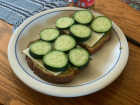 The typical contents of a matpakke: bread, cheese and cucumbers.