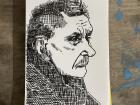 A drawing of a man looking at the river