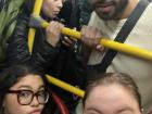 My friends Caleb, Valery and I crammed together on the TransMilenio (a bus system in Bogotá)