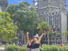 In front of a statue by Colombian artist Fernando Botero in Medellín