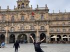 Jumping for joy in the Plaza Mayor of Salamanca, Spain!