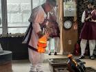 Watching someone create movable metal type at the 지지 (Jikji) Museum