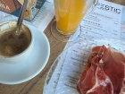 Jamon on toast with orange juice and coffee! It's a classic!