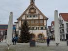 The Metzingen Rathaus with its festive Christmas tree in preparation for the upcoming Christmas markets