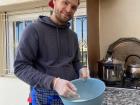 My friends and I decided to pass the time making the flour and water mixture that we added to the soup after it had finished cooking.