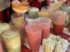 Native fruit juices at a local market